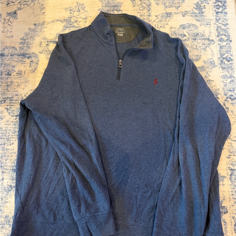 Polo by Ralph Lauren Navy Heather Quarter-Zip Sweater with Red Pony